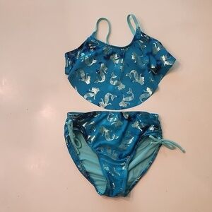 Justice Girls Blue Mermaid Print Two-Piece Swimsuit Bikini Size 10